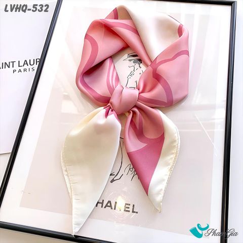 Khăn Lụa Vuông 70*70cm Phong Cách Hàn Quốc Họa Tiết Hoa Hồng Màu Hồng Ruốc