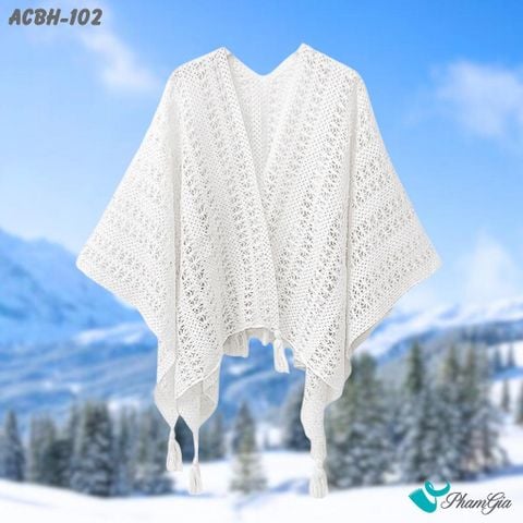 Áo Choàng Len Du Lịch, Giữ Ấm Phong Cách Boho Màu Trắng (ACBH102)