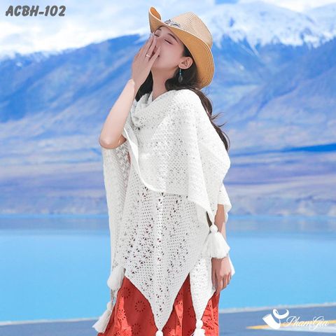 Áo Choàng Len Du Lịch, Giữ Ấm Phong Cách Boho Màu Trắng (ACBH102)