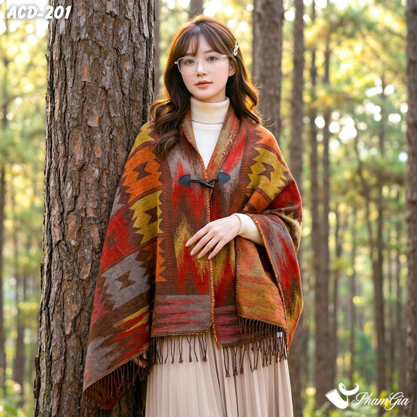 Áo Choàng Dạ Họa Tiết Boho Phối Màu Cá Tính (ACD201)