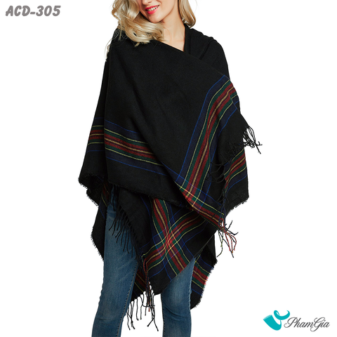 Người Mẫu Choàng Áo Choàng Dạ Boho Thời Trang Màu Đen