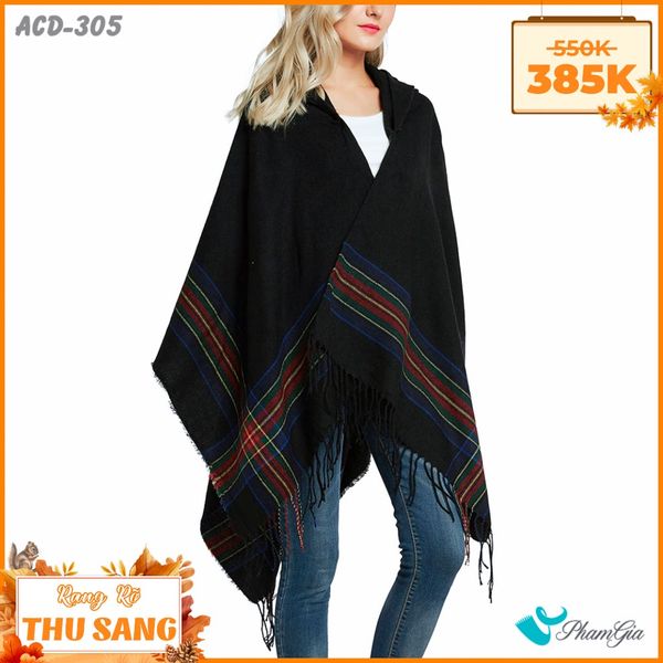 Áo Choàng Dạ Boho Thời Trang Màu Đen (ACD305)