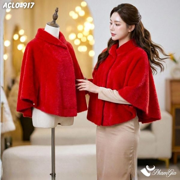 Áo Choàng Lông 2 Lớp Luxury Màu Đỏ Ruby Quyến Rũ (ACLO917)