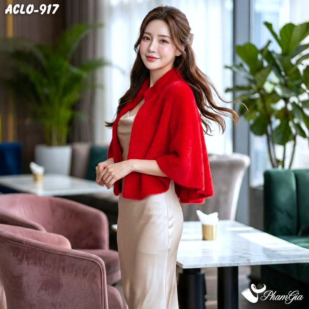 Áo Choàng Lông 2 Lớp Luxury Màu Đỏ Ruby Quyến Rũ (ACLO917)