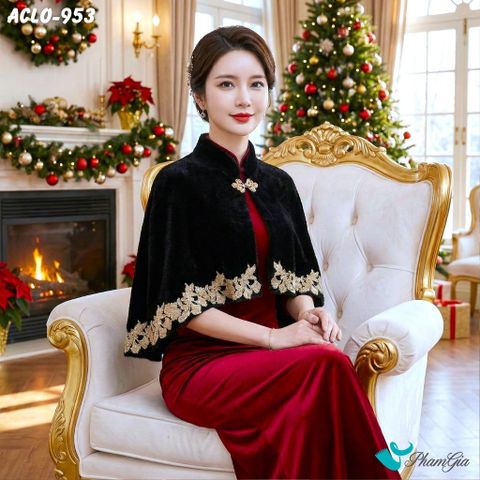 Áo Choàng Lông Luxury Phối Đăng Ten Cổ Điển Màu Đen Quý Phái (ACLO953)