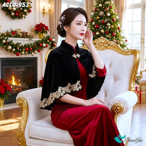 Áo Choàng Lông Luxury Phối Đăng Ten Cổ Điển Màu Đen Quý Phái (ACLO953)