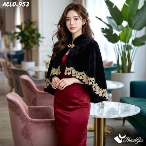 Áo Choàng Lông Luxury Phối Đăng Ten Cổ Điển Màu Đen Quý Phái (ACLO953)