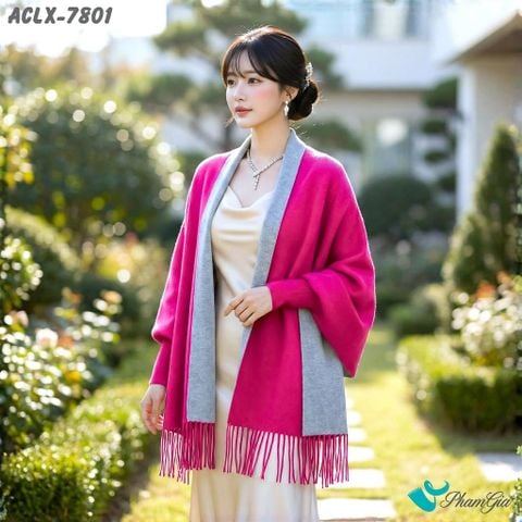Áo Choàng Len Cashmere Luxury Họa Tiết Hoa Mẫu Đơn Màu Hồng Sen (ACLX7801)
