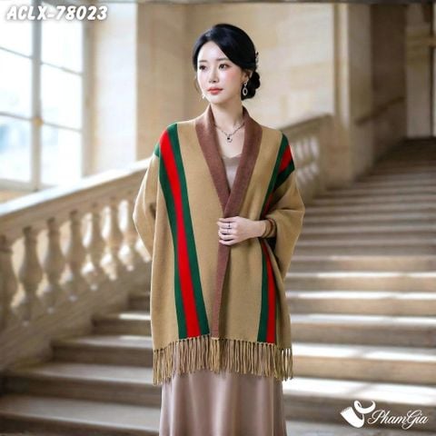 Áo Choàng Len Cashmere Luxury Họa Tiết Kẻ Sọc Màu Bạc Xỉu (ACLX78023)