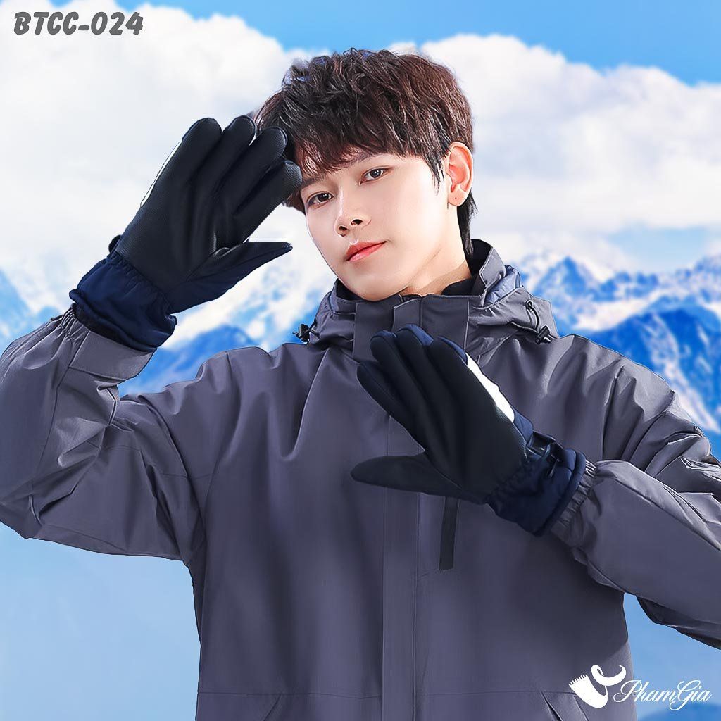 Găng Tay Mùa Đông Siêu Dày Lót Lông Giữ Ấm Cao Cấp Chất Liệu Trượt Nước, Chuyên Dụng Đi Tuyết Màu Xanh Navy (BTCC024)