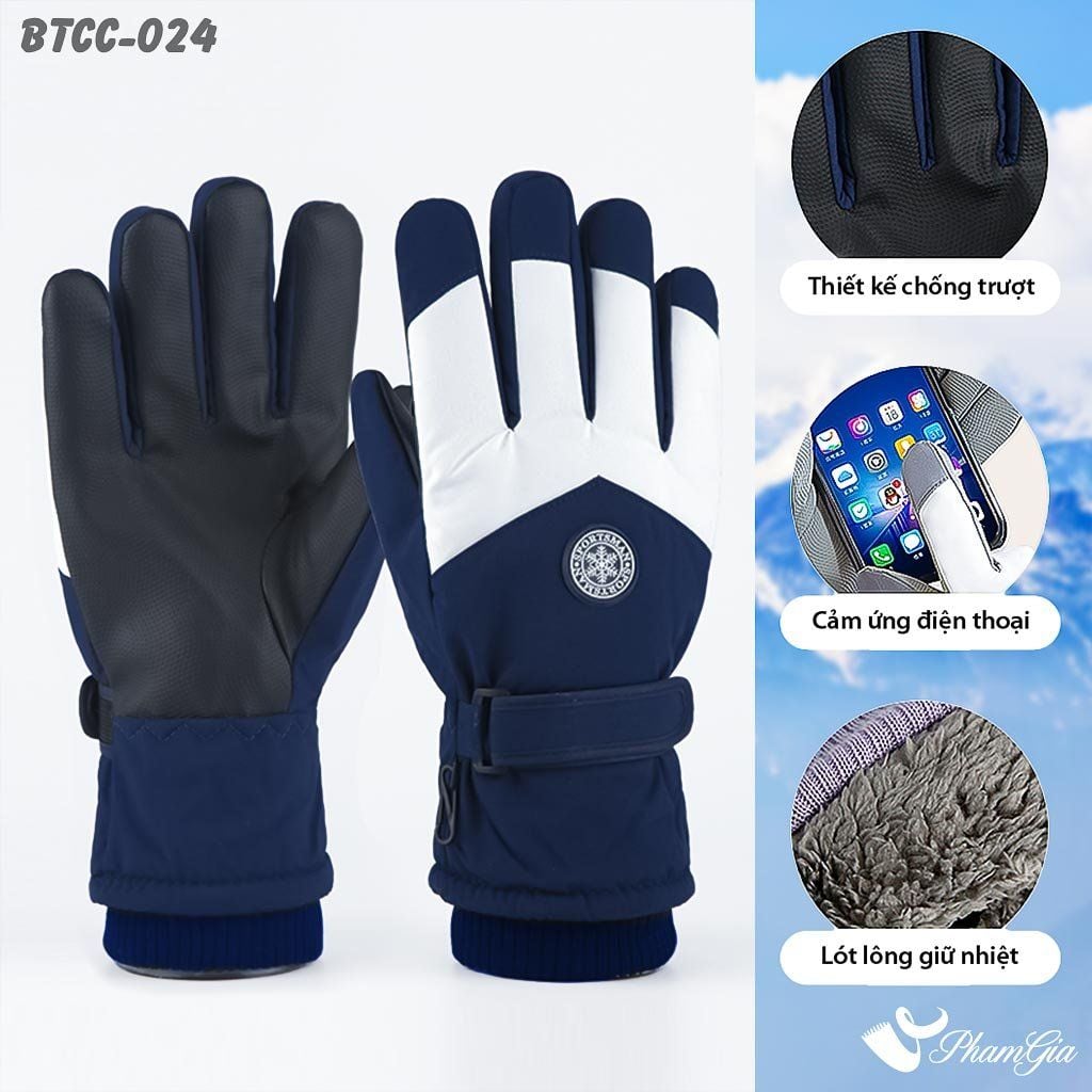 Găng Tay Mùa Đông Siêu Dày Lót Lông Giữ Ấm Cao Cấp Chất Liệu Trượt Nước, Chuyên Dụng Đi Tuyết Màu Xanh Navy (BTCC024)