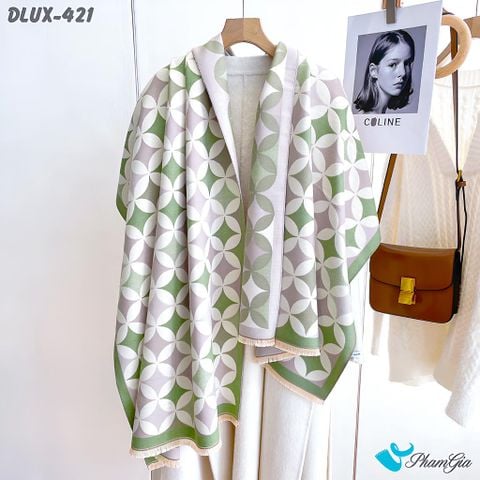 Khăn Choàng Dạ Cashmere Cao Cấp Họa Tiết Hình Học Màu Xanh Bơ Thanh Lịch