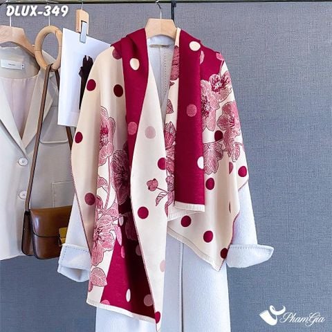 Khăn Choàng Dạ Cashmere Cao Cấp Họa Tiết Hoa Chấm Bi Màu Đỏ Hiện Đại (DLUX349)
