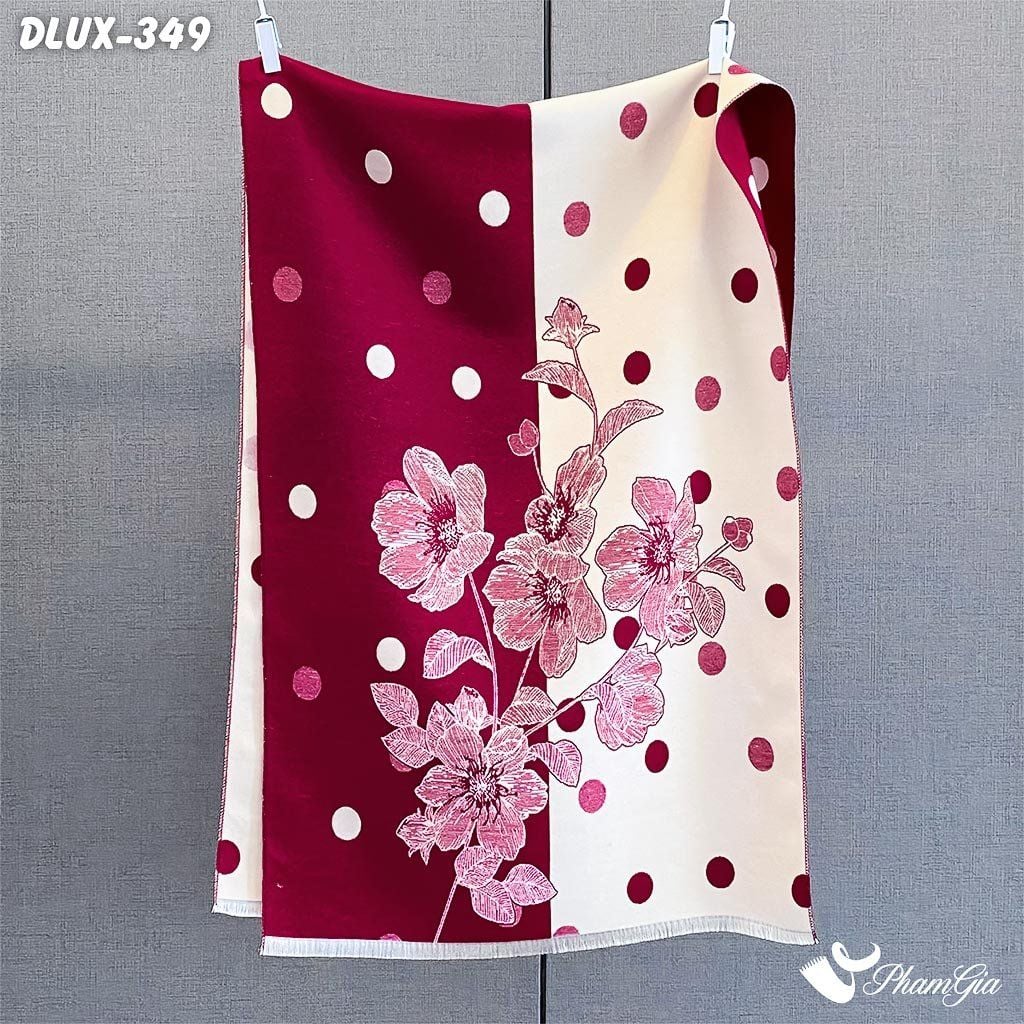 Khăn Choàng Dạ Cashmere Cao Cấp Họa Tiết Hoa Chấm Bi Màu Đỏ Hiện Đại (DLUX349)