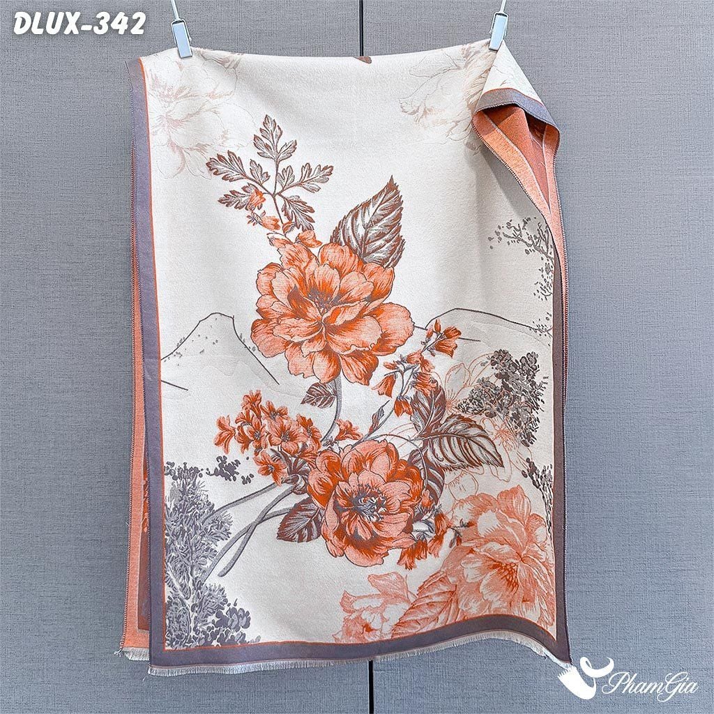 Khăn Choàng Dạ Cashmere Cao Cấp Họa Tiết Hoa Hồng Màu Cam Thanh Lịch (DLUX342)