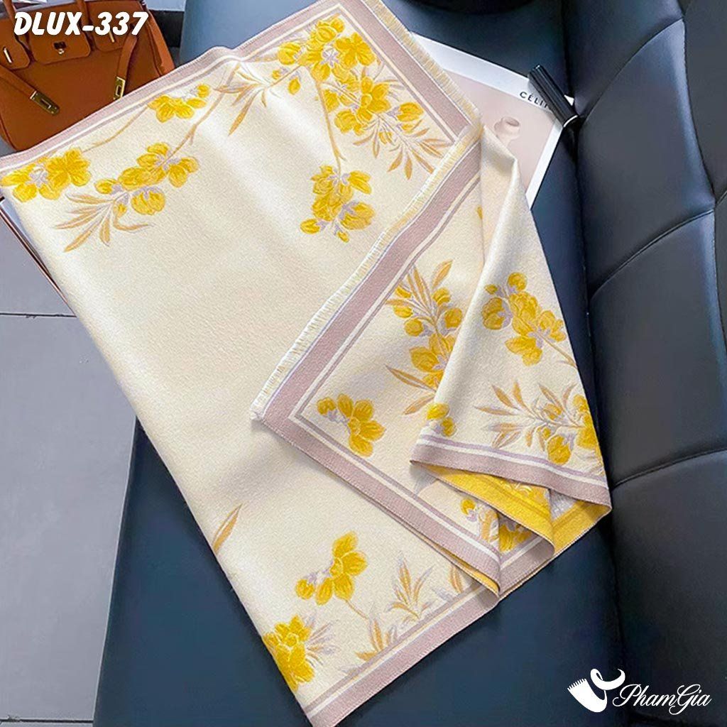 Khăn Choàng Dạ Cashmere Cao Cấp Họa Tiết Hoa Nhài Màu Vàng Trang Nhã (DLUX337)