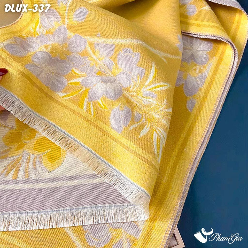 Khăn Choàng Dạ Cashmere Cao Cấp Họa Tiết Hoa Nhài Màu Vàng Trang Nhã (DLUX337)