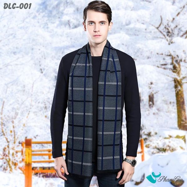Khăn Choàng Dạ Cashmere Nam Cao Cấp Họa Tiết Caro Tattersall Màu Xám Ghi (DLC001)