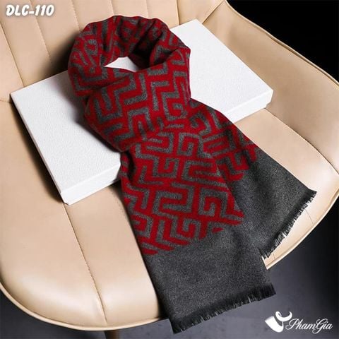 Khăn Choàng Dạ Lông Cừu Họa Tiết Hình Học Màu Xám - Đỏ Cá Tính Cho Nam (DLC110)
