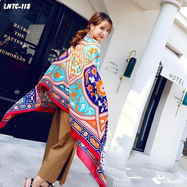 Khăn Choàng Linen Boho Họa Tiết Thổ Cẩm Mosaic Phối Nhiều Màu Rực Rỡ (LNTC118)