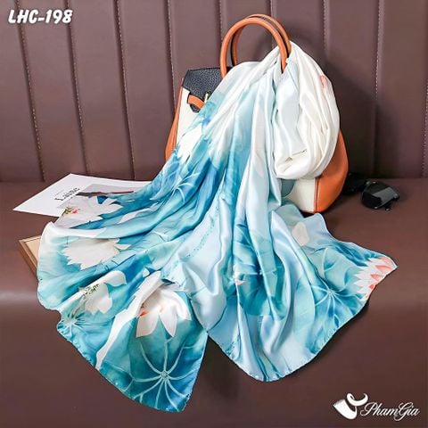 Khăn Choàng Lụa Hàng Châu Màu Xanh Ngọc Họa Tiết Hoa Sen Thanh Khiết