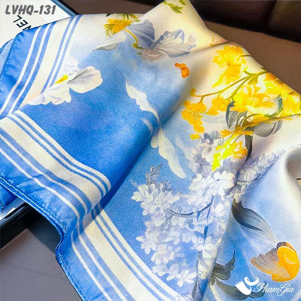 Khăn Lụa Vuông 70*70Cm Phong Cách Hàn Quốc Họa Tiết Đồi Hoa Mặt Trời (LVHQ131)
