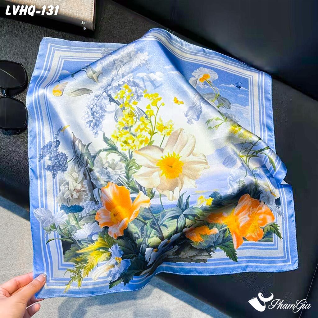 Khăn Lụa Vuông 70*70Cm Phong Cách Hàn Quốc Họa Tiết Đồi Hoa Mặt Trời (LVHQ131)