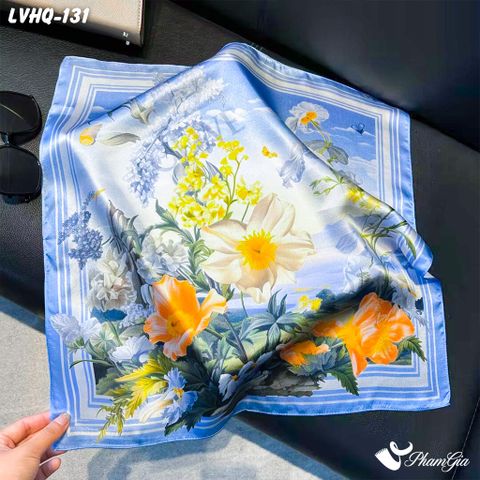 Khăn Lụa Vuông 70*70Cm Phong Cách Hàn Quốc Họa Tiết Đồi Hoa Mặt Trời (LVHQ131)