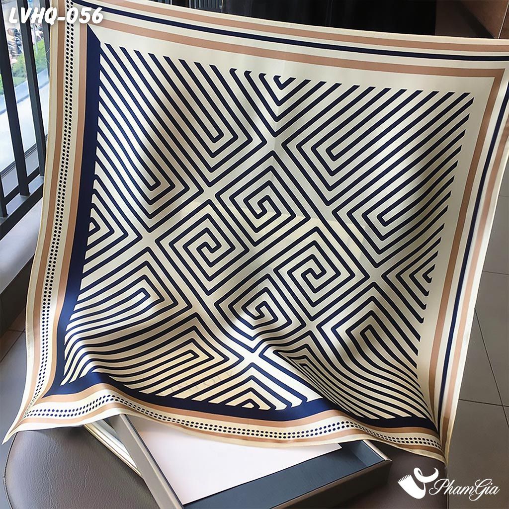 Khăn Lụa Vuông 70*70Cm Phong Cách Hàn Quốc Họa Tiết Kẻ Sọc Xanh Navy (LVHQ056)