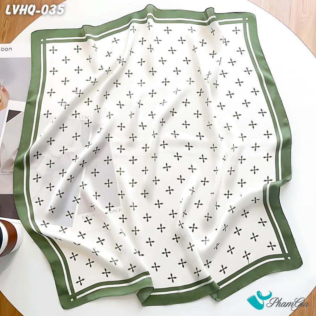 Khăn Lụa Vuông 70*70Cm Phong Cách Hàn Quốc Họa Tiết Minimal Màu Xanh (LVHQ035)