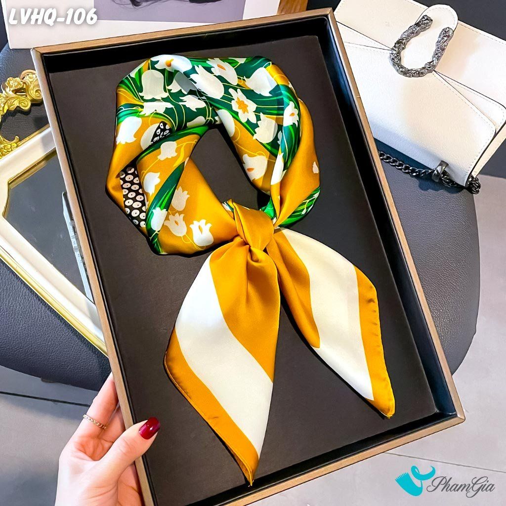 Khăn Lụa Vuông 70*70Cm Phong Cách Hàn Quốc Họa Tiết Tropical Rực Rỡ (LVHQ106)