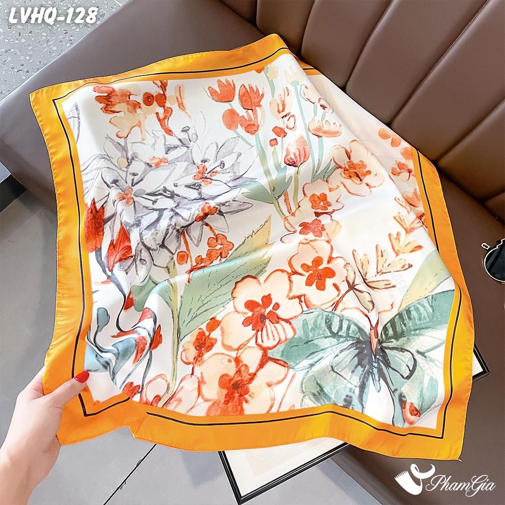 Khăn Lụa Vuông 70*70Cm Phong Cách Hàn Quốc Họa Tiết Vườn Hoa Sắc Màu (LVHQ128)