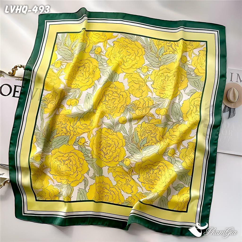 Cận Chất Khăn Lụa Vuông 70*70cm Phong Cách Hàn Quốc Họa Tiết Hoa Hồng Màu Vàng