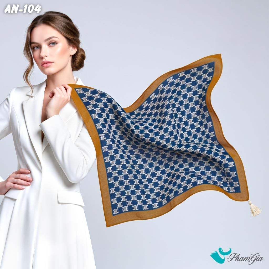 Khăn Linen Vuông An Nhiên 63*63Cm Cao Cấp Hoạ Tiết Kỷ Hà Màu Xanh Cổ Vịt Cổ Điển (AN104)
