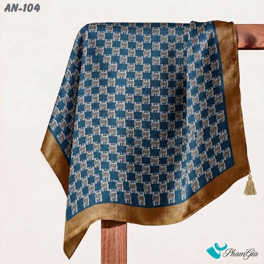 Khăn Linen Vuông An Nhiên 63*63Cm Cao Cấp Hoạ Tiết Kỷ Hà Màu Xanh Cổ Vịt Cổ Điển (AN104)