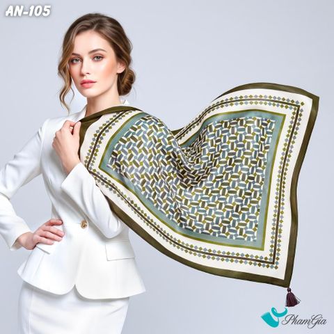Khăn Linen Vuông An Nhiên 63*63Cm Cao Cấp Hoạ Tiết Lập Thể Màu Xanh Rêu Cổ Điển (AN105)