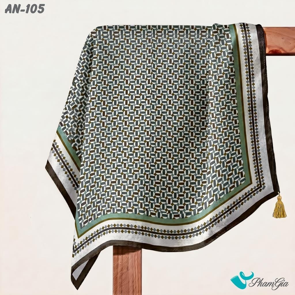 Khăn Linen Vuông An Nhiên 63*63Cm Cao Cấp Hoạ Tiết Lập Thể Màu Xanh Rêu Cổ Điển (AN105)