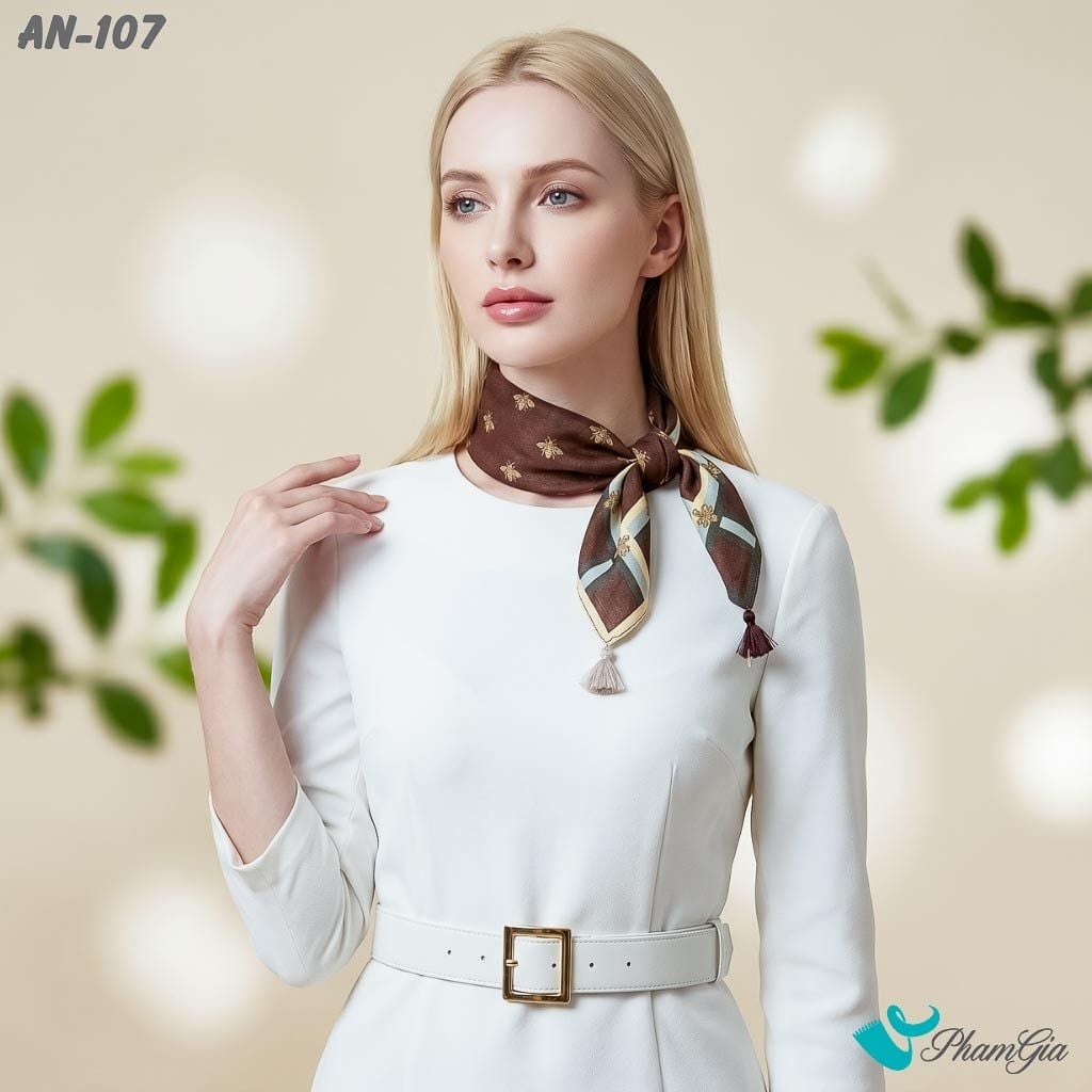 Khăn Linen Vuông An Nhiên 63*63Cm Cao Cấp Hoạ Tiết Ong Nhí Màu Nâu Chocolate Cổ Điển (AN107)