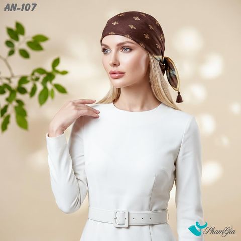 Khăn Linen Vuông An Nhiên 63*63Cm Cao Cấp Hoạ Tiết Ong Nhí Màu Nâu Chocolate Cổ Điển (AN107)