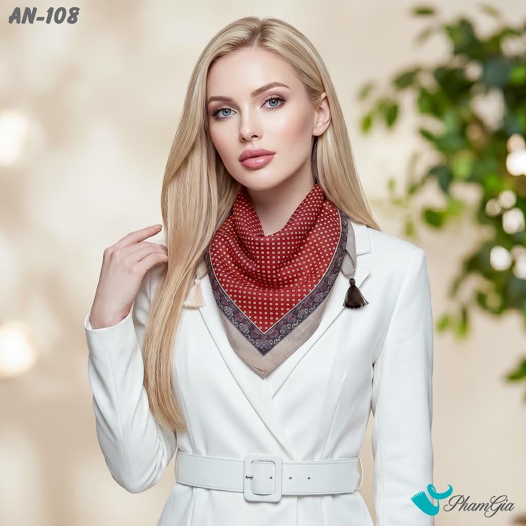 Khăn Linen Vuông An Nhiên 63*63Cm Cao Cấp Hoạ Tiết Chấm Bi Vuông Màu Đỏ Đô Cổ Điển (AN108)