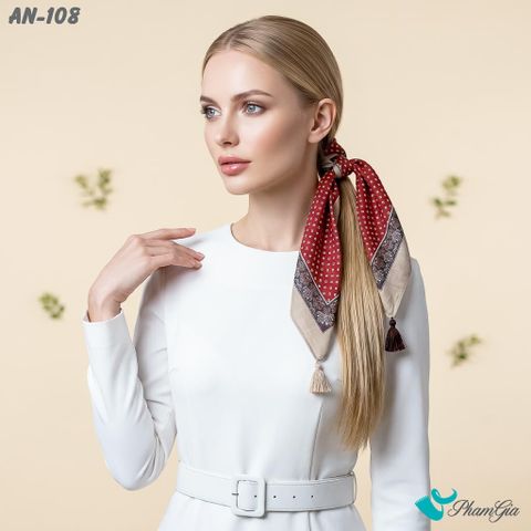 Khăn Linen Vuông An Nhiên 63*63Cm Cao Cấp Hoạ Tiết Chấm Bi Vuông Màu Đỏ Đô Cổ Điển (AN108)