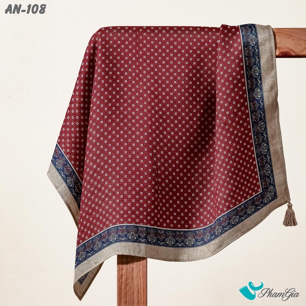 Khăn Linen Vuông An Nhiên 63*63Cm Cao Cấp Hoạ Tiết Chấm Bi Vuông Màu Đỏ Đô Cổ Điển (AN108)