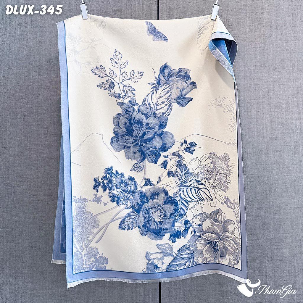 Khăn Choàng Dạ Cashmere Cao Cấp Họa Tiết Hoa Hồng Màu Xanh Blue Thanh Lịch (DLUX345)