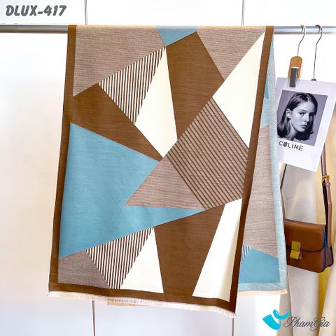 Họa Tiết Khăn Choàng Dạ Cashmere Cao Cấp Họa Tiết Lập Thể Phối Màu Nâu - Xanh Cá Tính