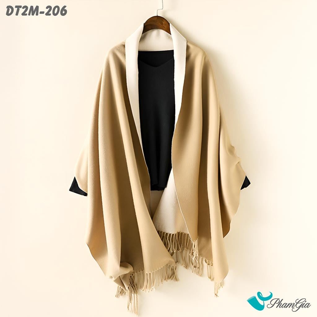 Khăn Choàng Dạ Cashmere Trơn 2 Mặt Phiên Bản Mới Phối Màu Beige - Kem Thanh Lịch