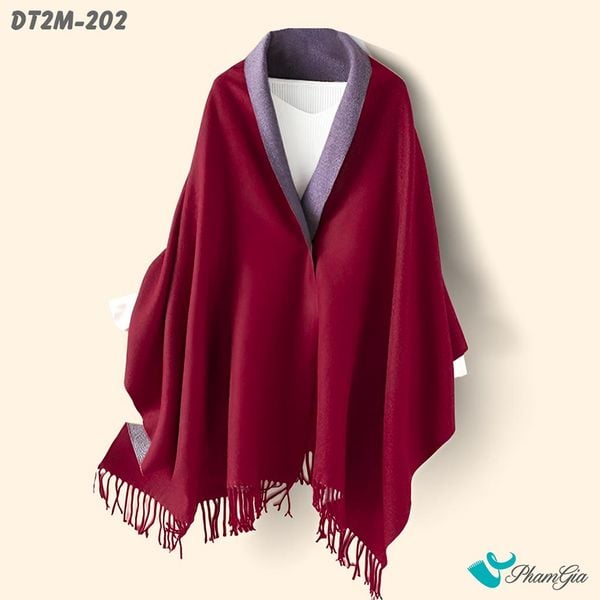 Khăn Choàng Dạ Cashmere Trơn 2 Mặt Phiên Bản Mới Phối Màu Đỏ Đô - Xám Sang Trọng (DT2M202)
