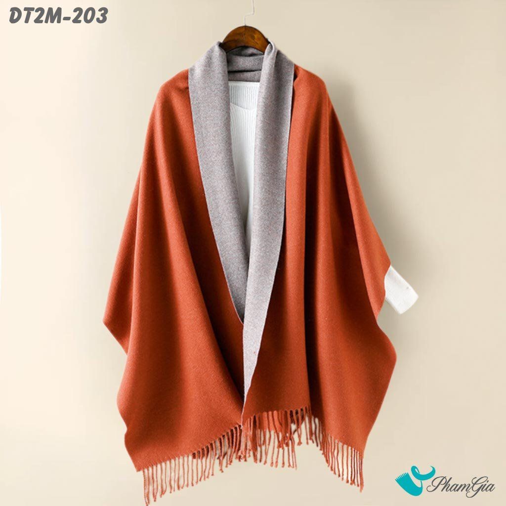 Khăn Choàng Dạ Cashmere Trơn 2 Mặt Phiên Bản Mới Phối Màu Nâu Đất - Xám Hiện Đại (DT2M203)