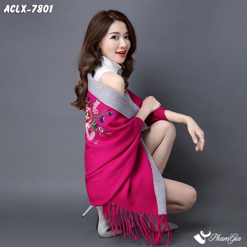 Góc Phải Áo Choàng Len Cashmere Luxury Họa Tiết Hoa Mẫu Đơn Màu Hồng Sen