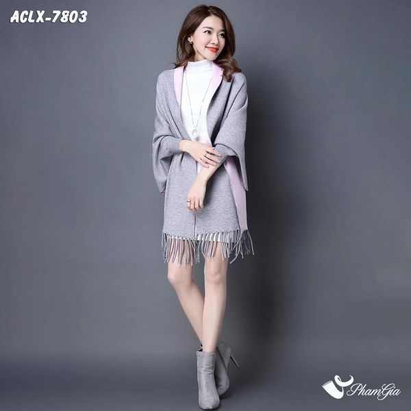 Áo Choàng Len Cashmere Luxury Họa Tiết Hoa Mẫu Đơn Màu Xám Khói (ACLX7803)