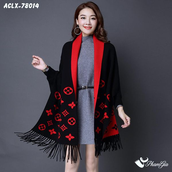 Áo Choàng Len Cashmere Luxury Họa Tiết Monogram Màu Đen (ACLX78014)